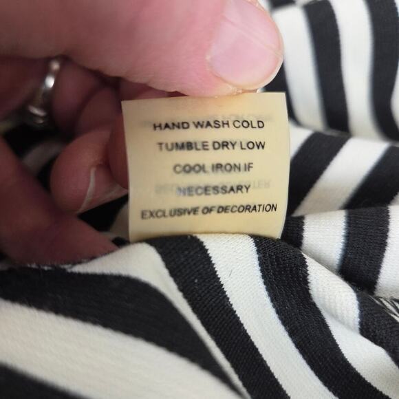 Pixley by Stitch Fix Kathy Black Striped Stretch Fit & Flare V-Back Dress Size M - Picture 6 of 7